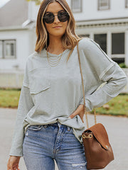 Loose Long Sleeve Solid Color Blouse Top