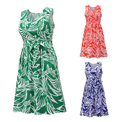 Sleeveless V Neck Tie Waist Floral Tank Midi Dress