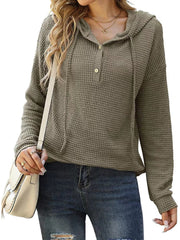 Drawstring Long Sleeve Button Up Hooded Sweatshirt