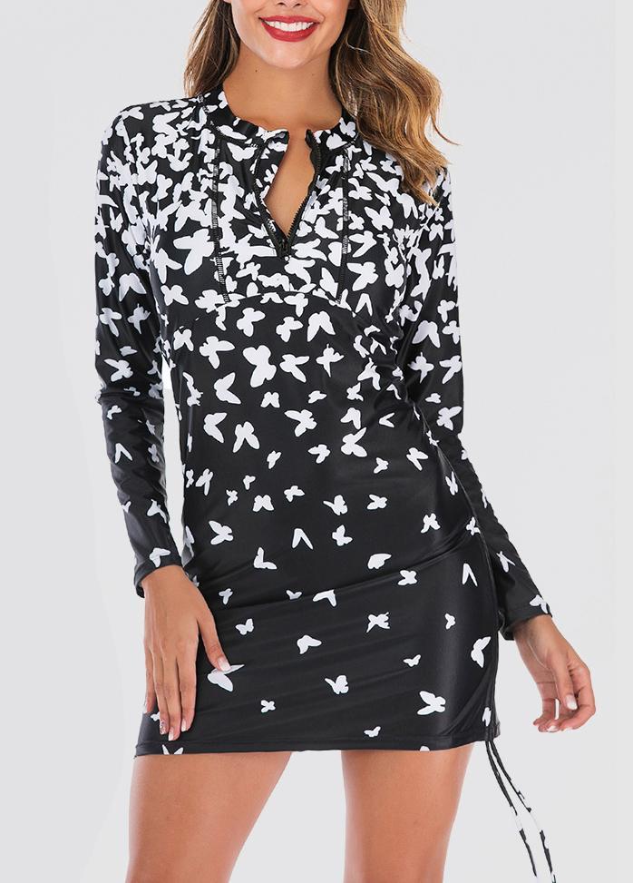 Drawstring Printed Swindress And Panty Set