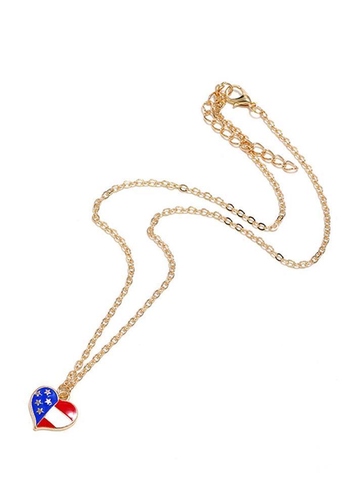 Cute Flag Day Theme Love Shape Necklace