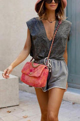 Unfinished Hems Pockets Drawstring Shorts