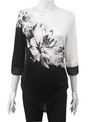 Fashion 3/4 Sleeve Round Neck Print Light Blouse Top