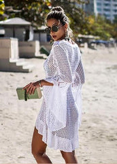 Hollow Out Long Sleeve V Neck Cover Up