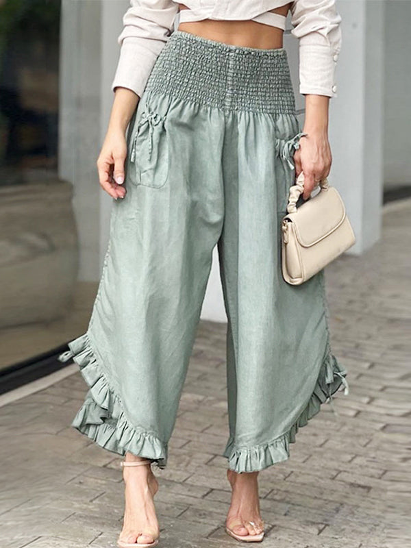 High Elastic Waist Solid Color Loose Stylish Pants