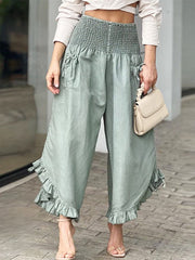 High Elastic Waist Solid Color Loose Stylish Pants