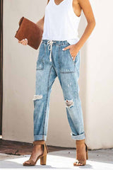 Loose Drawstring Blue Jeans