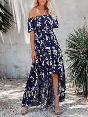 Off Shoulder Ruffle Floral Bodycon Maxi Dress