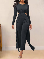 Fashion Cut Out Long Sleeve Flounced Jumpsuit