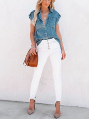 Sleeveless Button Down Denim Jean Top