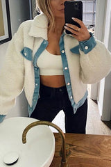 Patchwork Button Fuzzy Coat