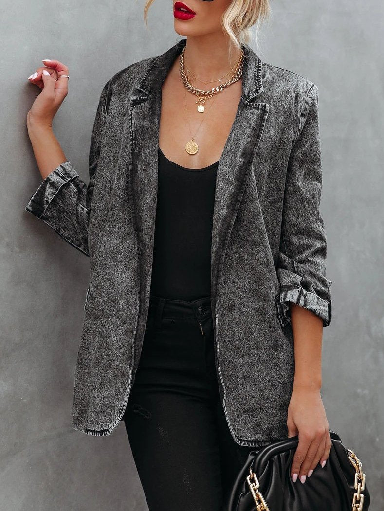 Open Front Pocket Jean Jacket Top