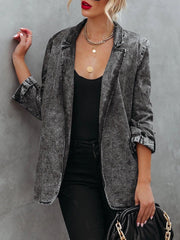 Open Front Pocket Jean Jacket Top