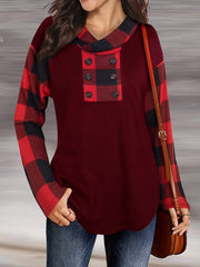 Plaid Sleeve Long Sleeve Hoodie Top