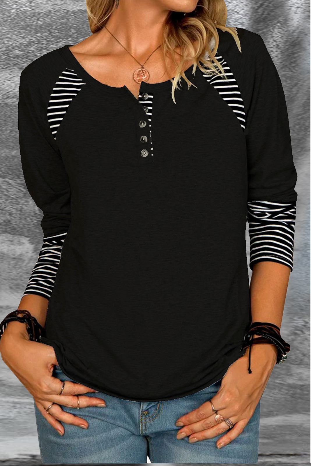 Button Up Solid Color Round Neck Top