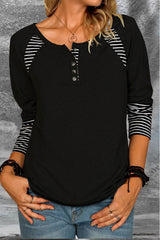 Button Up Solid Color Round Neck Top