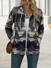 Zip Up Drawstring Graphic Hoodie Pullover