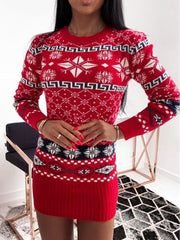 Round Neck Christmas Sweater Mini Dress