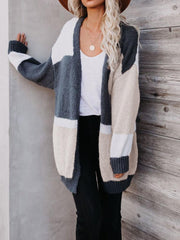 Open Front Color Block Striped Cardigan Sweater