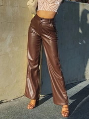 High Waist Solid Color Long Trouser Pants