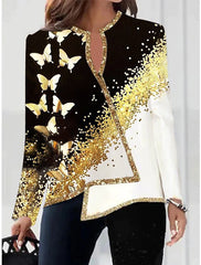 Fashion Long Sleeve Scoop Neck Printed Irregular Blouse
