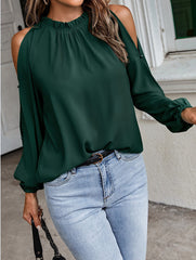 Loose Round Neck Solid Color Cold Shoulder Blouse Top