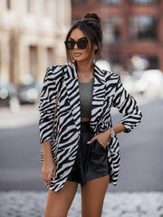 Lapel Collar Long Sleeve Printed Jacket