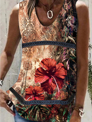 Casual Sleeveless Round Neck Printed Loose Blouse Top