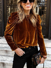Casual Fleece Round Neck Long Sleeve Top