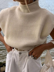 Women's Turtleneck Sleeveless Vest Sweater With Shoulder Pads