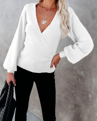 Cross V Neck Long Sleeve Knitted Sweater