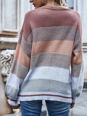 Loose Round Neck Multicolor Patchwork Sweater