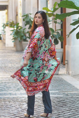 Boho Robe, Kimono Robe,  Beach Cover up, Wild Flower Kelly Red