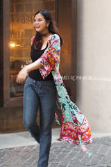 Boho Robe, Kimono Robe,  Beach Cover up, Camila Peony Green Red