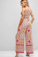 Boho Two Piece Set, Crop Top and Palazzo Pant, Wild Boho Square Pink