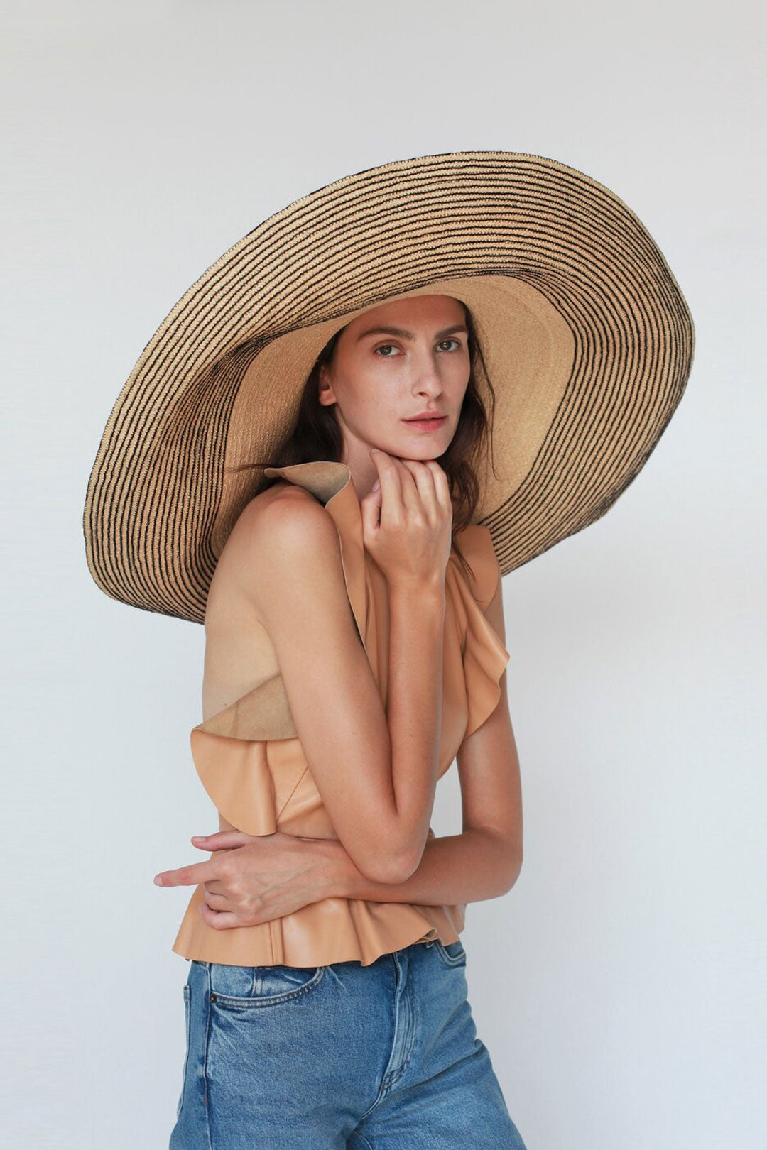 Boho Hat, Sun Hat, Beach Hat, Extra Wide Brim Straw Hat (25 cm), Stripe 2 Colors