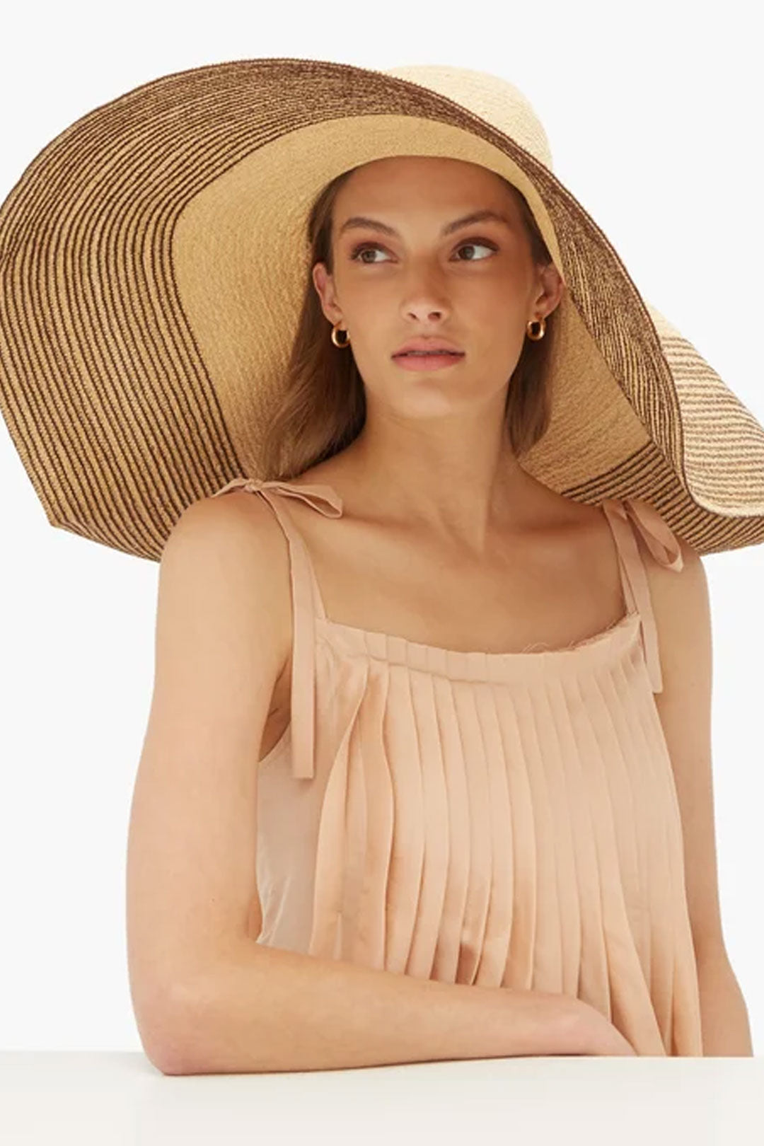 Boho Hat, Sun Hat, Beach Hat, Extra Wide Brim Straw Hat (25 cm), Stripe 2 Colors