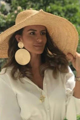 Boho Hat, Sun Hat, Beach Hat, Extra Wide Brim Straw Hat (25 cm), Raffia Dome and Flat