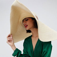 Boho Hat, Sun Beach Hat, Extra Large Wide Brim Straw Hat, Ribbon, 3 colors (Soft, 30 cm)