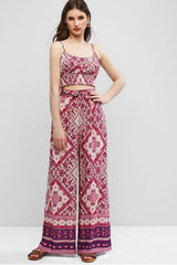 Boho Two Piece Set, Crop Top and Palazzo Pant, Wild Boho Square Purple