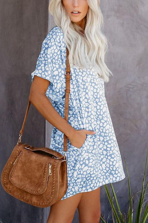 Leopard Casual Loose Pockets Mini Dress