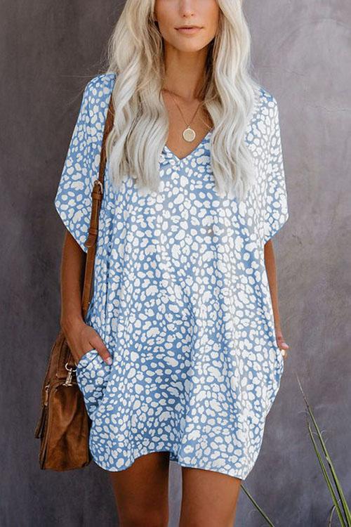 Leopard Casual Loose Pockets Mini Dress