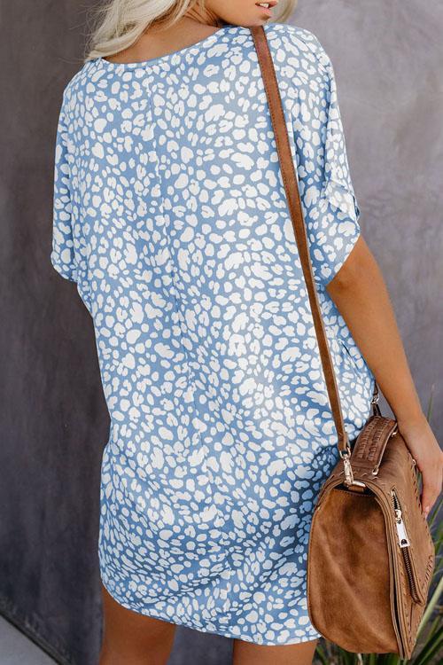 Leopard Casual Loose Pockets Mini Dress