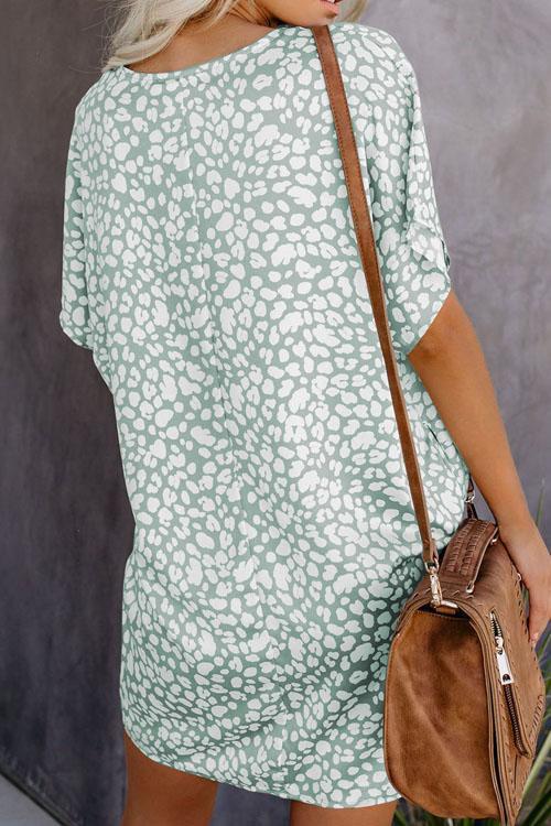 Leopard Casual Loose Pockets Mini Dress