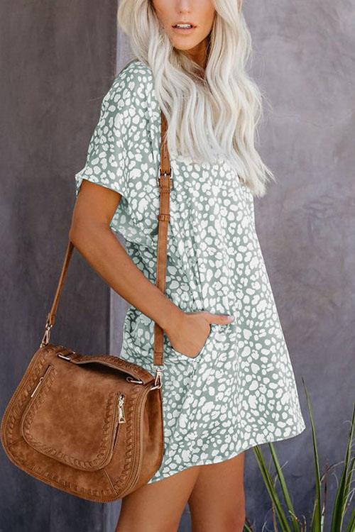 Leopard Casual Loose Pockets Mini Dress