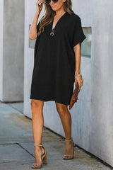 Simple Solid Casual Loose Mini Dress
