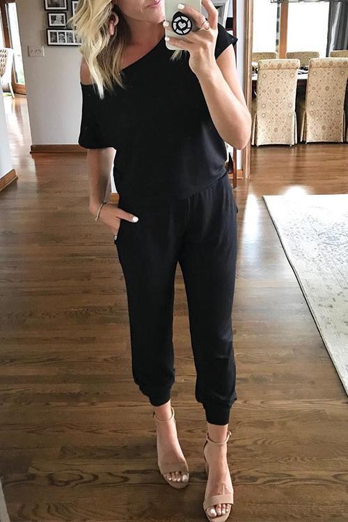 One Shoulder Short Sleeve Jumpsuit