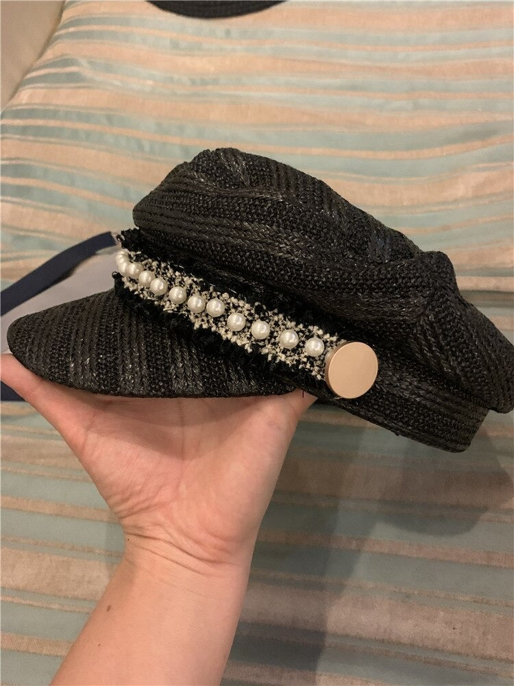 Boho Hat, Wool Sailor Cap, Juliet in Black, Beige and Ivory