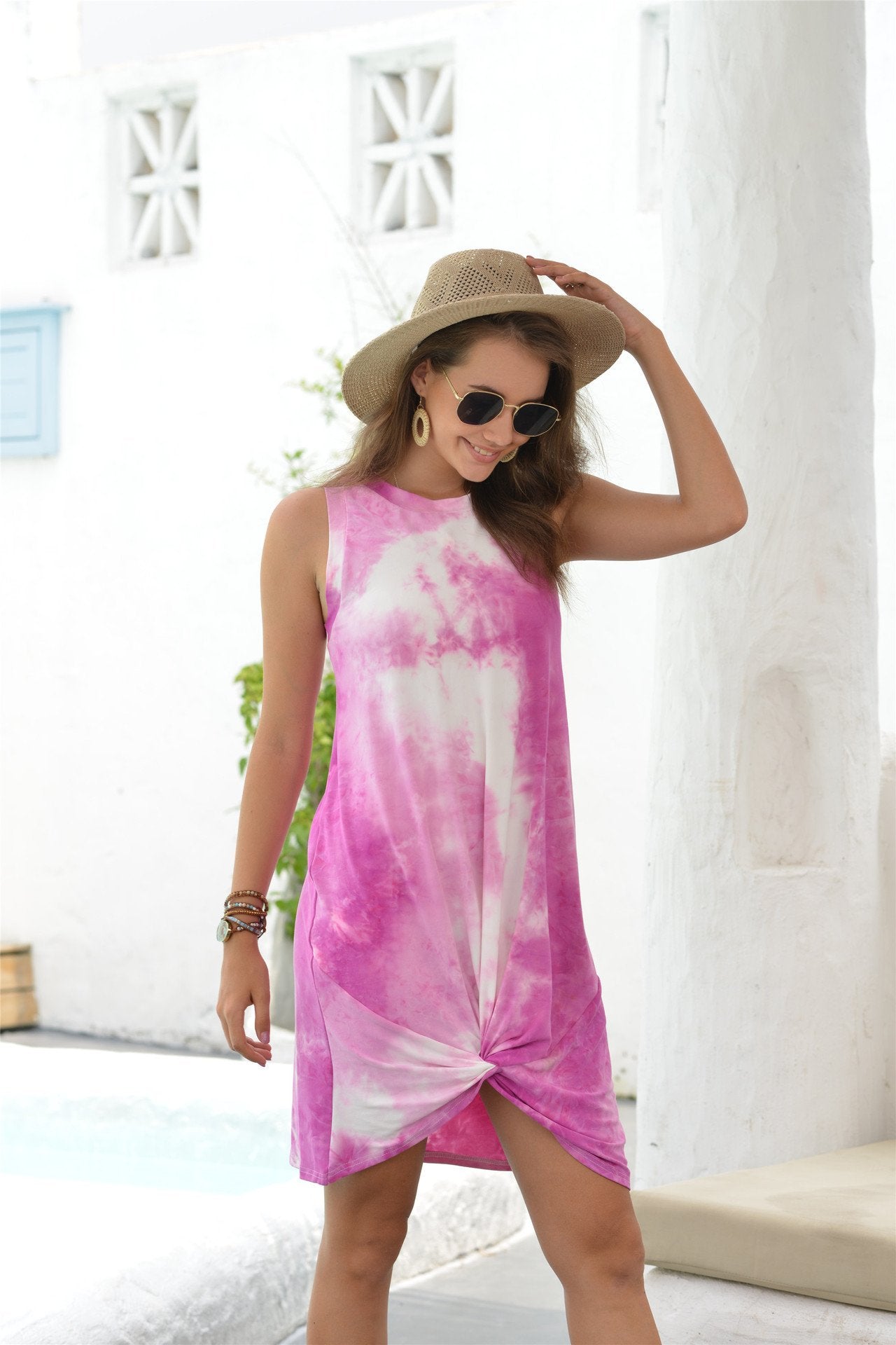 Round Neck Sleeveless Tie Dye Loose Dress