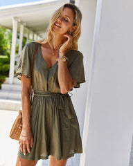 Short Sleeve Solid Color Waist Jumpsuit
